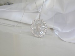 Antique Style Sterling Silver 925 Baguette Cluster CZ Large Pendant Necklace 18″