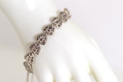 Art Deco 925 Sterling Silver Ladies Bracelet Heart Markasite, 18.5 cm