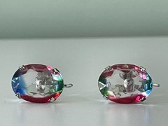 Vintage Crystal Rainbow 835 Silver Screw Back Earrings and Adjustable Ring
