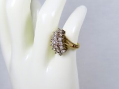 Vintage 10k Gold White Diamond Cluster Statment Cocktail Ring Split Shank Design