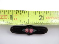 Vintage Sterling Silver Black Enamel & Pink Rose Small Bar Pin, Brooch 1-1/8″