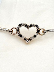 Ross Simons Hinged Bangle, Heart, Black Spinel Gemstone Sterling Silver Vermeil