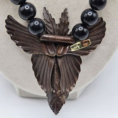 VINTAGE Art Deco Black and Copper Tone Statement Beaded Necklace