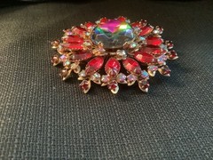 Juliana costume jewelry Red rhinestone pin, large at 3″