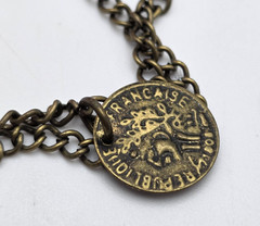 Vintage Bow Pendant Necklace Maroon Enamel French Coin Charm Layered 29 in