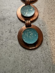 Vintage Mid Century Copper Link Panel Bracelet Blue Enamel Some Flaws H5