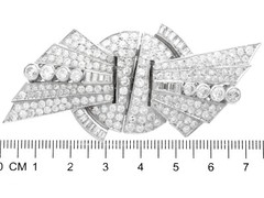 Art Deco 10.95 Ct Diamond and Platinum Duette Double Clip Brooch
