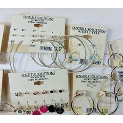 Sensible Solutions Vintage Y2K Deadstock Earring Lot Silver Hoops Studs 7 Cards
