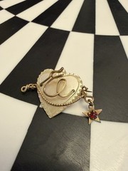Antique Initial “E” Goldtone Script Brooch Pin Mother of Pearl Heart Vintage