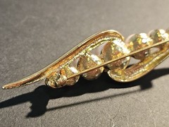 Vintage Monet Swirl Bar Brooch Seven Faux Pearls Graduated Gold Tone Polished