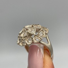 Vintage 925 Sterling Silver CZ Cluster Dome Ring Trilliant Cut Size 6.5 US
