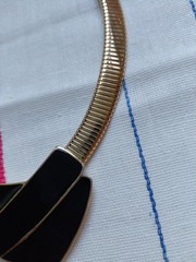 Vtg Choker Flatten Snake goldtone Signed TRIFARI black Enamel Statement 70s-80s