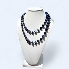 Stunning Vintage-Style Iridescent Peacock Blue Faceted Glass Rope Necklace