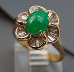 Apple Jade Diamond Baguette Daisy Halo 18k Gold Ballerina Ring