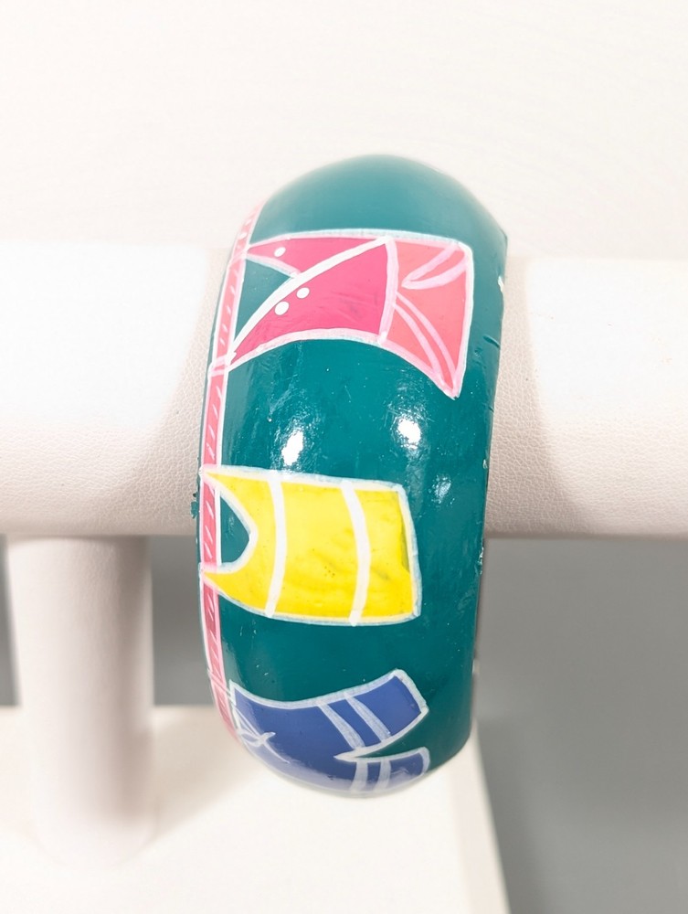 Vintage Hand Painted Wide Bangle Bracelet Summer Clothes Swimming 8.5 in