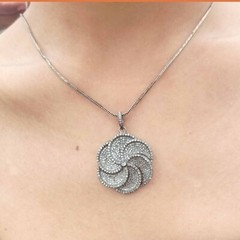 40ct 1Pc Pave Diamond Flower Pendant- 925 Sterling Silver -27mmx24mm d7