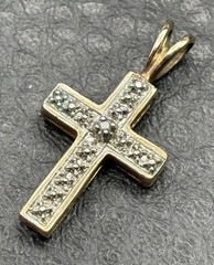 Vintage Ross Simons Diamond Vermeil Sterling Silver Cross Pendant Charm