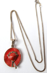 VTG WOMEN ENAMEL CHARM PENDANT STERLING SILVER LADIES RED HAT 21MM CHAIN 17 1/2″