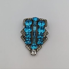 Stunning Big Eisenberg Original Vintage Rare Color Blue/Clear Crystal Fur Clip