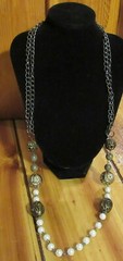 Vtg faux pearl multi metal chain Necklace statement chunky costume jewelry
