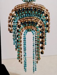 Turquoise Blue Gold Seed Bead Fringe Chandelier Earrings Elegant Boho Statement