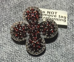 Vtg Mozambique Garnet & Marcasite Silver Brooch Victoria 925 Silver