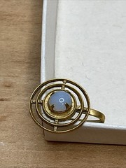1950’s Mid Century Modern Gold Circle Target Rings Unk Stone Screw Earrings B6
