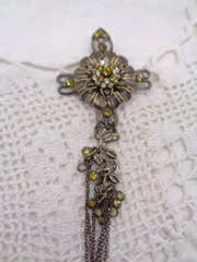 Vintage Inspired KENNY MA Green Rhinestone CROSS BROOCH / Pendant