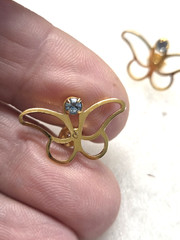 Vtg nos Butterfly Aquamarine prong rhinestone pierced Earrings