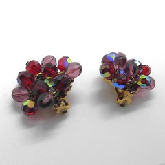 Vintage Juliana D&E Red Purple Fuschia AB Cha Cha Rhinestone Brooch and Earrings