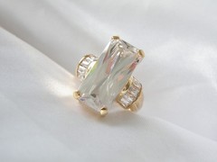 Vintage Sterling Silver 925 Gold on Huge Baguette CZ Statement Ring Size 9