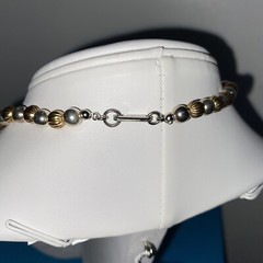 Dauplaise Silver Gold Multi Color Graduated Beaded Necklace Vintage 23” Preppy