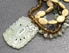 VTG Cookie Lee Asian Style Jade Gemstone Necklace 3 Strand Multistrand 16-19”