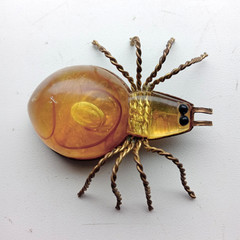 Vintage Spider Brooch Amber Color Resin. Made in the USSR