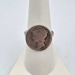Vintage 900 Coin Silver 1917 D Mercury Dime 10C Homemade Coin Ring Size 7