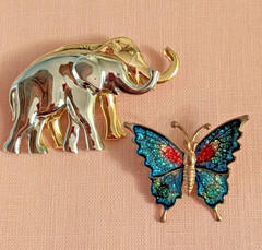 Lot Of 7 Vintage Brooches Animals Birds Rhinestone Enamel Charming Good Quality!