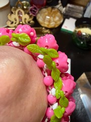 Vintage Hot Pink flower bracelet stretch Fairycore Hong Kong plastic size M