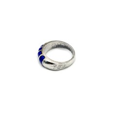 Vintage Sterling? or Alpaca? Silver Ring with Blue Enamel? Inlay, Size 5.5-6