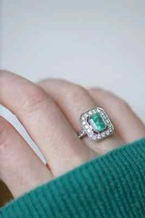 Art Deco Green Emerald Lab Created Diamond Halo 925 Silver Anniversary Gift Ring