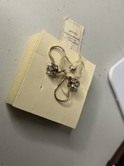 USSR 583 Gold Earrings Garnet Flower Design NOS Soviet Russian Jewelry Tag 4.22g