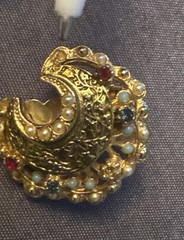 Costume Jewelry Crescent Moon Clip Earrings Faux Jewels Signed ART AS IS READ