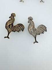 Rooster Silver and Brass Toned Jewelry Finding Stamping
