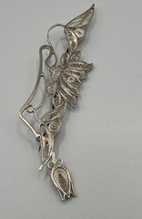 Hand Made EUROPEAN Filigree Brooch 4 in. Silver Lotus Floral