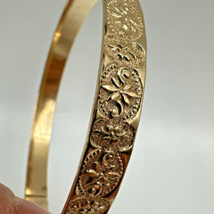 Vintage Victorian Large Bangle Bracelet Gold Filled? Floral Etched 22g 8.5” 7mm