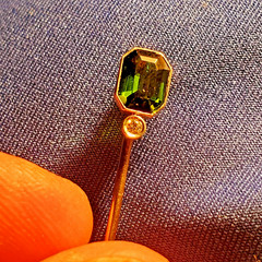 EARTH MINED Demantoid Deco Original Gatsby era Antique Platinum 14K Pin Signed