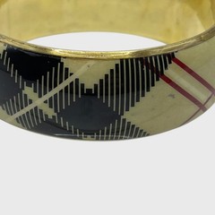 VTG Brass Bracelet Bangle Plaid Resin Metal Gold Tone Wide Chunky Prep Jewelry
