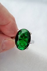925 Sterling Silver 15ct Emerald Green Oval Cubic Zirconia Ring Size 10