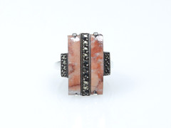 900 Silber Antik Art Deco Ring Achat Markasite Ringgröße 51,5