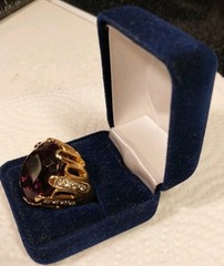 AMETHYST OVAL 14K SOLID GOLD & Diamonds Size 8 RING 26 Grams Huge