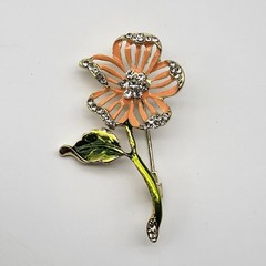 Lovely rhinestone enamel brooch pin single stem flower estate boho whimsical